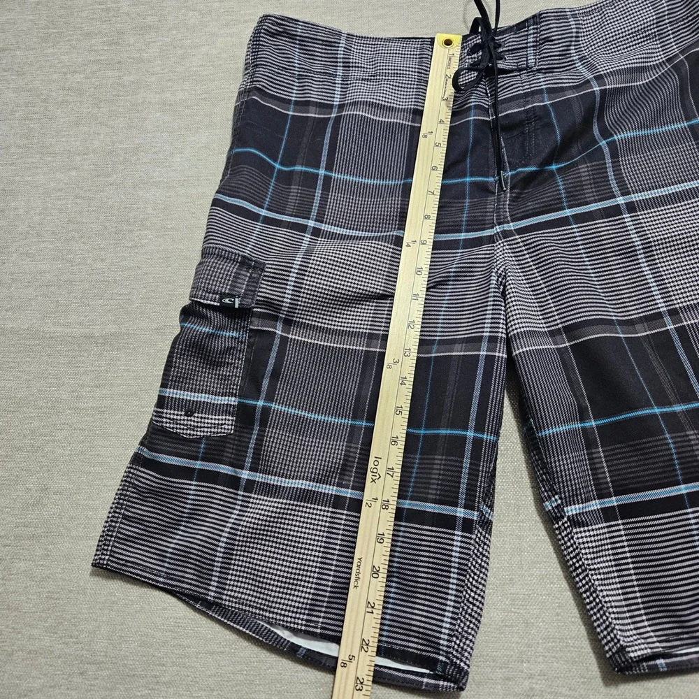 ONeill Mens Plaid Board Shorts Black White Blue Cargo Pocket Size 36‎ 14106702